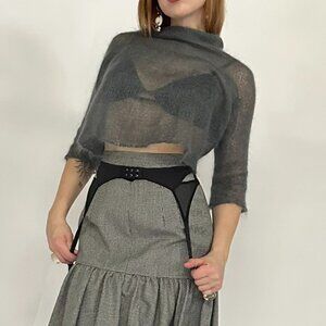 Hand Knit Grey Mohair Cardigan Sweater